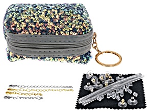 Pre-Owned Jewelry Essentials Kit in Silver Sequin Zippered Pouch