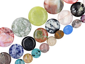 Picture of Pre-Owned Multistone 10mm, 15mm, 20mm Puffy Coin Bead Strand Set of 3