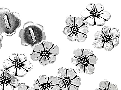 Antiqued Silver Tone Apple Blossom Buttons Appx 20 Pieces