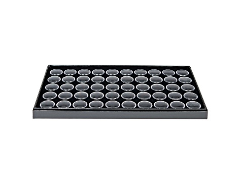 50 Round Push-Top Gem Jars in a Black Tray with Black Background