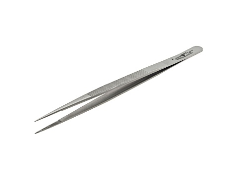 6 1/4 inch Fine Tip Stainless Steel Gemstone Tweezers With Silver Tone Finish