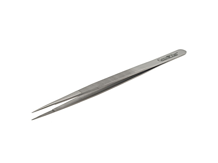 6 1/4 inch Extra Fine Tip Titanium Gemstone Tweezers With Silver Tone Finish