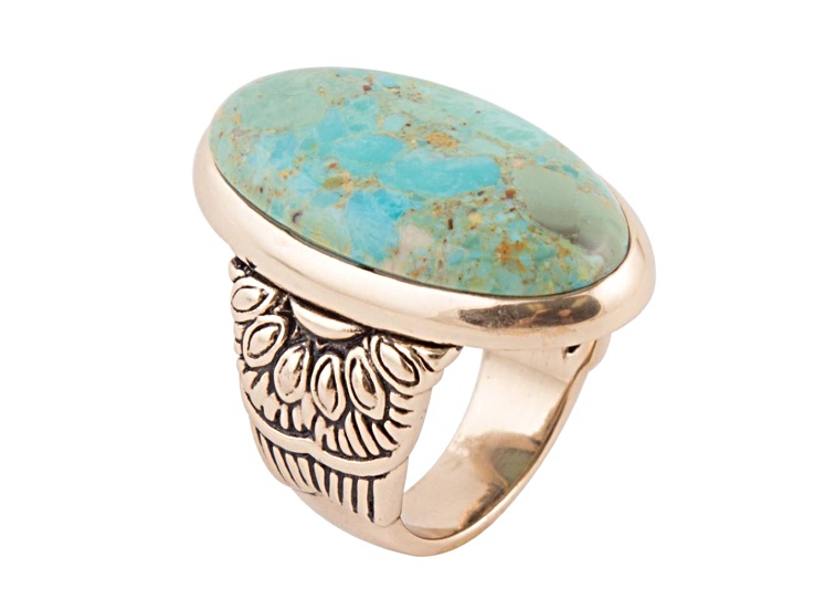 Barse Jewelry Agave Genuine Blue Turquoise Golden Ring