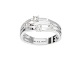 White Cubic Zirconia, Rhodium Plated Over Bronze, Multi-Row Split Shank Ring, 0.20 carat