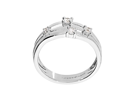 White Cubic Zirconia, Rhodium Plated Over Bronze, Multi-Row Split Shank Ring, 0.20 carat