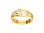 White Cubic Zirconia, 18KYellow Gold Plated Over Bronze, Multi-Row Split Shank Ring, 0.20 carat