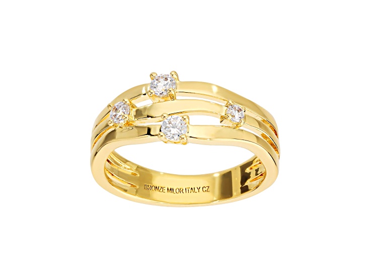 White Cubic Zirconia, 18KYellow Gold Plated Over Bronze, Multi-Row Split Shank Ring, 0.20 carat