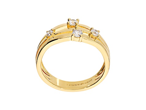 White Cubic Zirconia, 18KYellow Gold Plated Over Bronze, Multi-Row Split Shank Ring, 0.20 carat