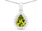 Olive Green Peridot and Lab Grown Diamond Sterling Silver Pendant with Chain 1.67ctw