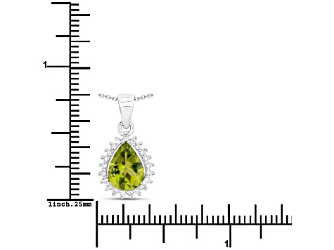 Olive Green Peridot and Lab Grown Diamond Sterling Silver Pendant with Chain 1.67ctw