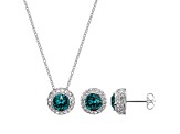 Green and White Crystal Rhodium Over Brass Pendant With Chain and Stud Earring Set 2.94cttw