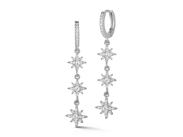 Sterling Statements Rhodium Over Sterling Silver Cubic Zirconia Triple Star Dangle Earrings