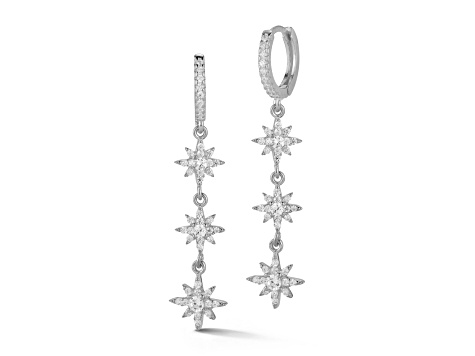 Sterling Statements Rhodium Over Sterling Silver Cubic Zirconia Triple Star Dangle Earrings