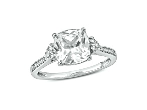 Square Cushion and Round Lab-Created White Sapphire with Diamond Accents 10K White Gold Ring 3.23ctw