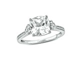 Square Cushion and Round Lab-Created White Sapphire with Diamond Accents 10K White Gold Ring 3.23ctw