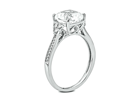 Square Cushion and Round Lab-Created White Sapphire with Diamond Accents 10K White Gold Ring 3.23ctw