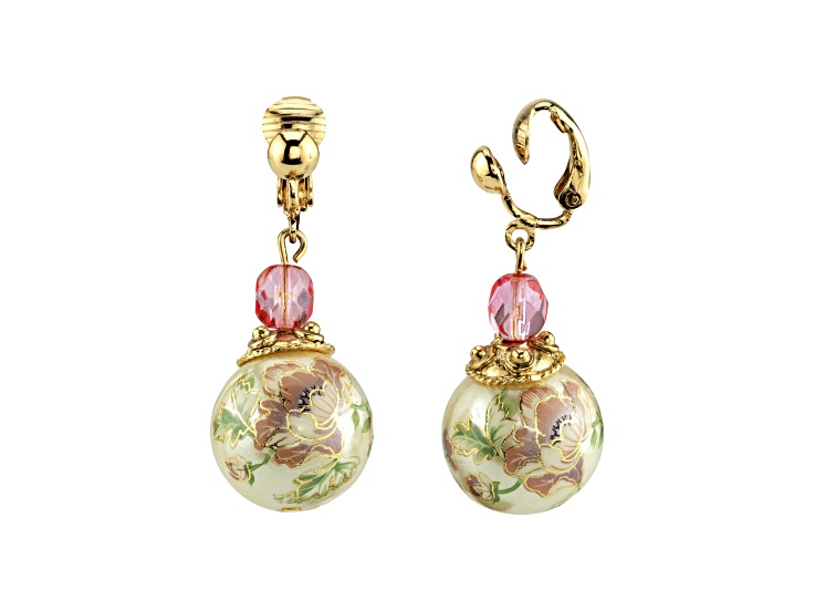 1928 Jewelry Gold Tone Flower Bead Drop Earring