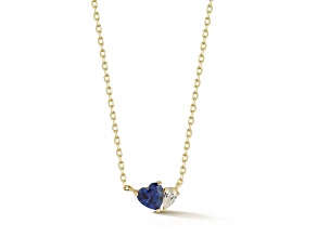 Rachel Zoe 14K Yellow Gold Over Sterling Silver 2-Stone Heart Necklace with Blue Cubic Zirconia