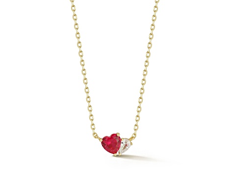 Rachel Zoe 14K Yellow Gold Over Sterling Silver 2-Stone Heart Necklace with Red Cubic Zirconia