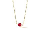 Rachel Zoe 14K Yellow Gold Over Sterling Silver 2-Stone Heart Necklace with Red Cubic Zirconia