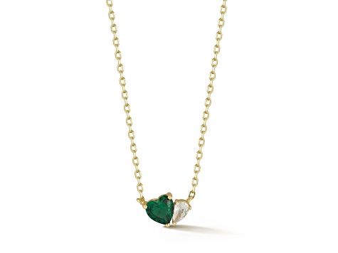 Rachel Zoe 14K Yellow Gold Over Sterling Silver 2-Stone Heart Necklace with Green Cubic Zirconia
