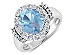 3.73ctw Blue Aquamarine and Diamond 14K White Gold Halo Ring