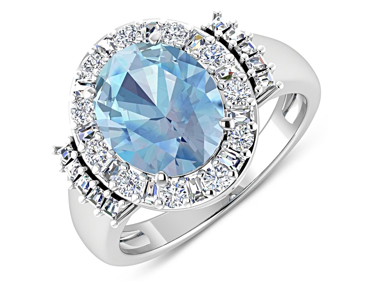 3.73ctw Blue Aquamarine and Diamond 14K White Gold Halo Ring