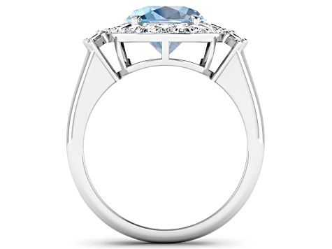 3.73ctw Blue Aquamarine and Diamond 14K White Gold Halo Ring