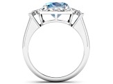 3.73ctw Blue Aquamarine and Diamond 14K White Gold Halo Ring