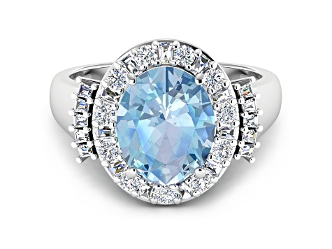 3.73ctw Blue Aquamarine and Diamond 14K White Gold Halo Ring