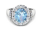 3.73ctw Blue Aquamarine and Diamond 14K White Gold Halo Ring