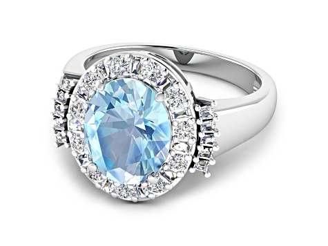 3.73ctw Blue Aquamarine and Diamond 14K White Gold Halo Ring