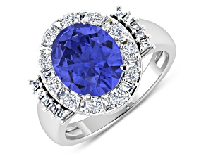 4.26ctw Violet Tanzanite and Diamond 14K White Gold Halo Ring