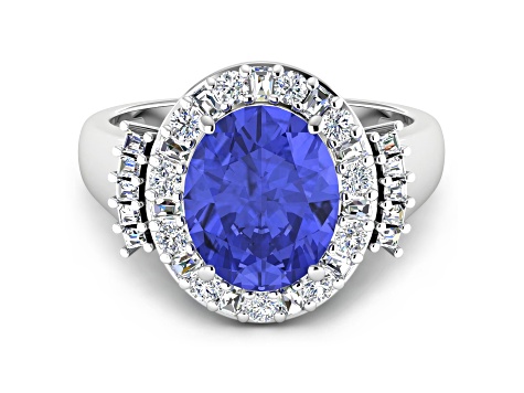 4.26ctw Violet Tanzanite and Diamond 14K White Gold Halo Ring