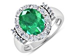 3.97ctw Green Emerald and Diamond 14K White Gold Halo Ring