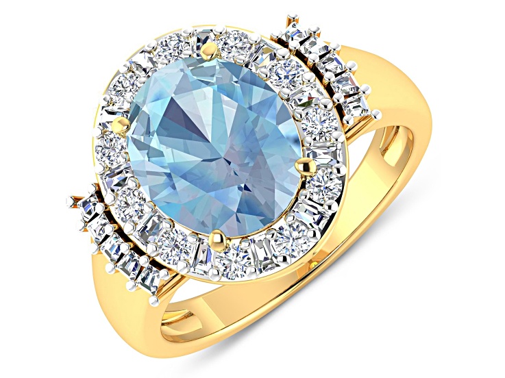 3.73ctw Blue Aquamarine and Diamond 14K Yellow Gold Halo Ring