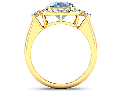 3.73ctw Blue Aquamarine and Diamond 14K Yellow Gold Halo Ring