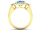 3.73ctw Blue Aquamarine and Diamond 14K Yellow Gold Halo Ring