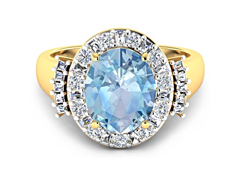 3.73ctw Blue Aquamarine and Diamond 14K Yellow Gold Halo Ring