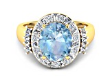 3.73ctw Blue Aquamarine and Diamond 14K Yellow Gold Halo Ring