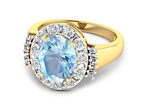 3.73ctw Blue Aquamarine and Diamond 14K Yellow Gold Halo Ring