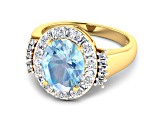 3.73ctw Blue Aquamarine and Diamond 14K Yellow Gold Halo Ring