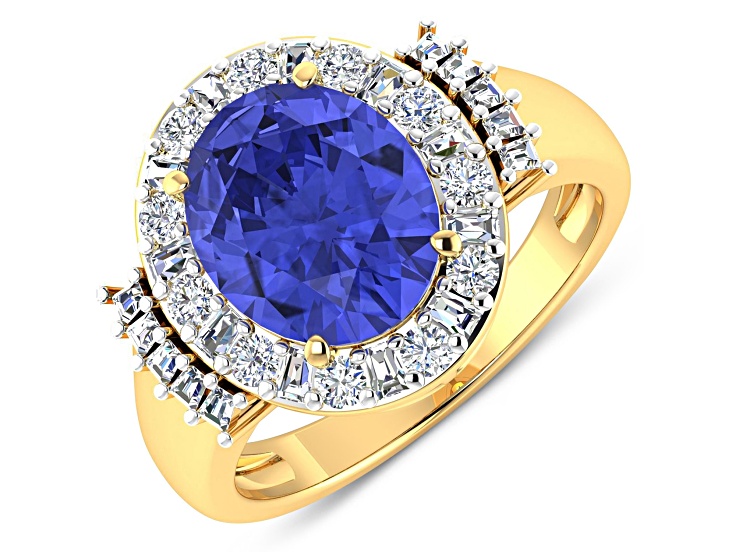 4.26ctw Violet Tanzanite and Diamond 14K Yellow Gold Halo Ring