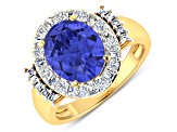 4.26ctw Violet Tanzanite and Diamond 14K Yellow Gold Halo Ring