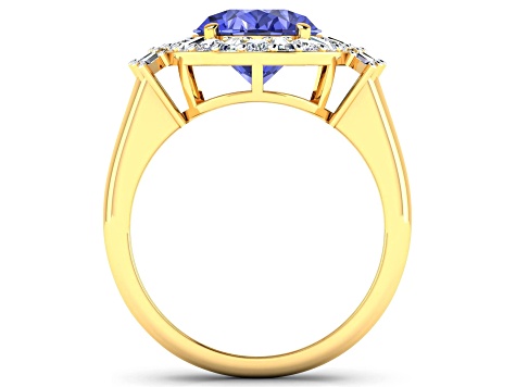 4.26ctw Violet Tanzanite and Diamond 14K Yellow Gold Halo Ring