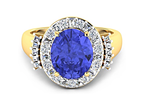 4.26ctw Violet Tanzanite and Diamond 14K Yellow Gold Halo Ring