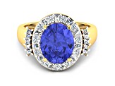 4.26ctw Violet Tanzanite and Diamond 14K Yellow Gold Halo Ring