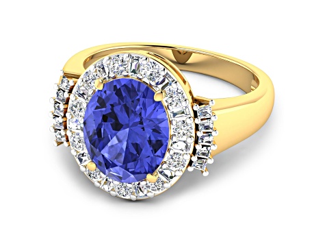4.26ctw Violet Tanzanite and Diamond 14K Yellow Gold Halo Ring