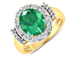 3.97ctw Green Emerald and Diamond 14K Yellow Gold Halo Ring