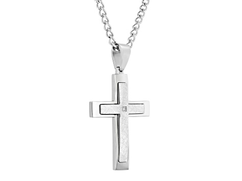 Stainless Steel and Diamond Accent Stacked Cross Pendant With Chain